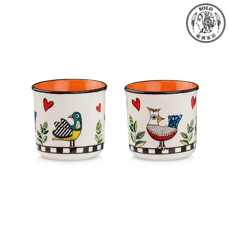 Italy EGAN- Illustrated Cuckoo Bird Series Mini Cup 2pcs Orange 90ML - Cups - Porcelain Orange