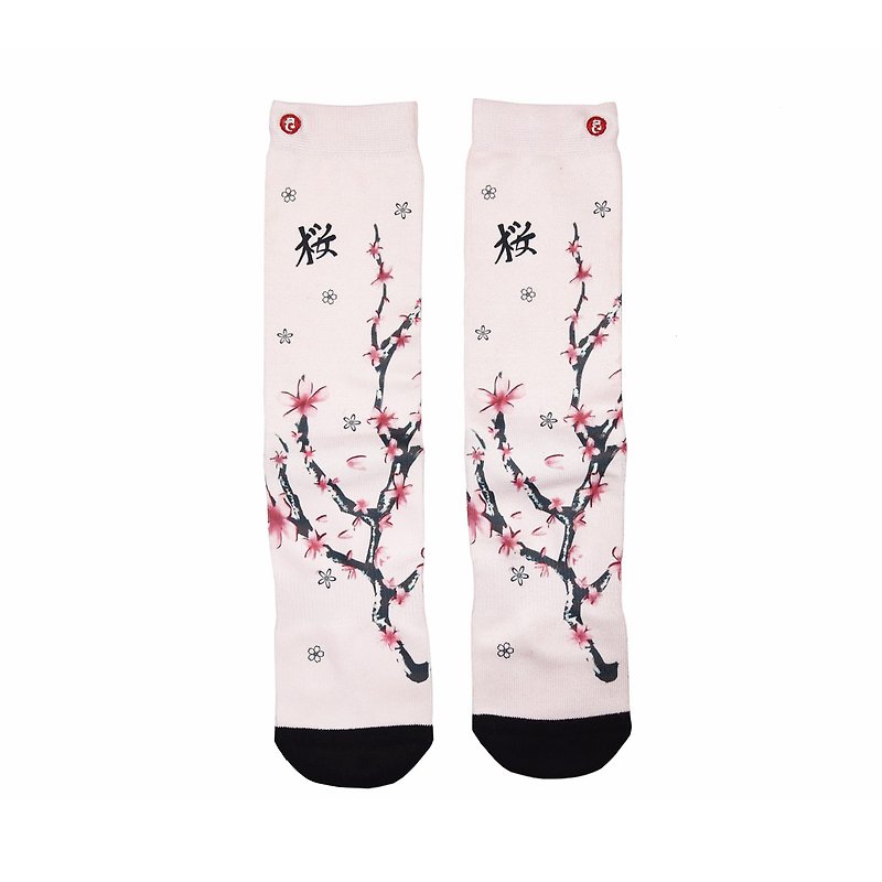 ผ้าฝ้าย/ผ้าลินิน ถุงเท้า ขาว - Fool's Day Printed Crew Socks - Sakura