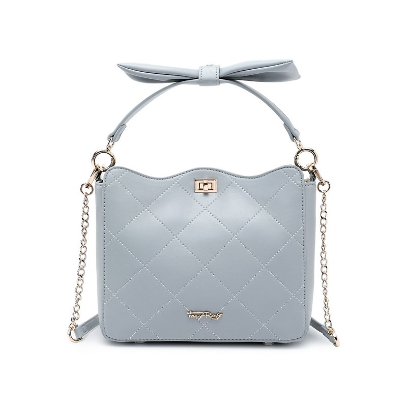 Diamond Bow Handle Side Back Bag - Messenger Bags & Sling Bags - Faux Leather Blue