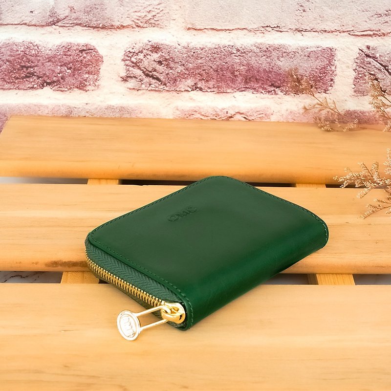 หนังแท้ กระเป๋าใส่เหรียญ สีเขียว - Italian Vegetable Tanned Leather 7 Cards Leather Card Coin Purse 95025 (Green)
