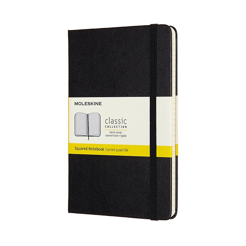 กระดาษ สมุดบันทึก/สมุดปฏิทิน สีดำ - MOLESKINE Classic Hard Case Notebook - M Type - Checkered Black - Hot Stamping Service