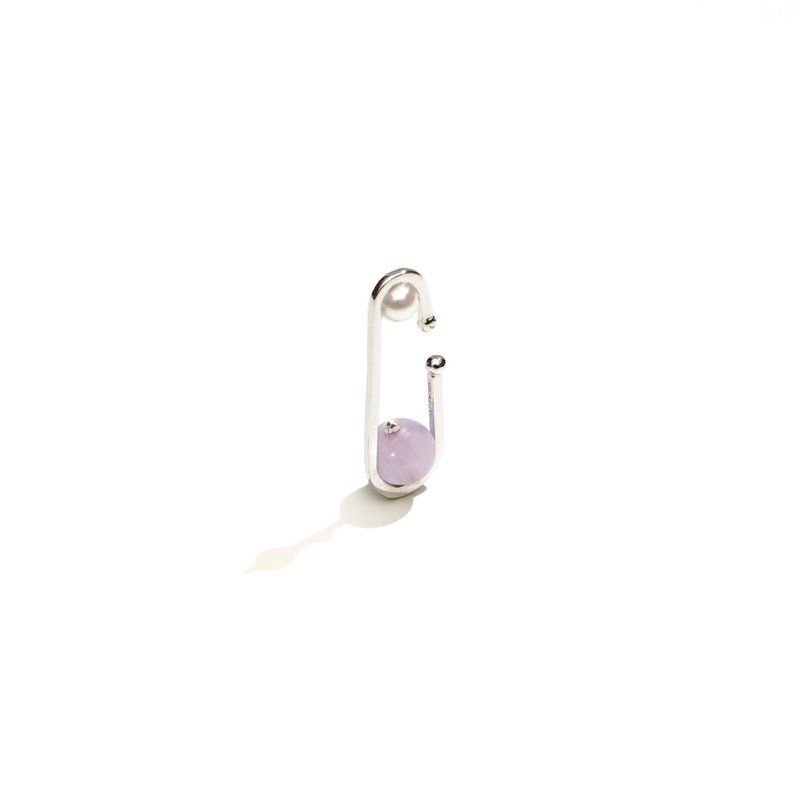 簡約紫鋰輝石珍珠耳扣 Azzerare Kunzite Earcuff - 耳環/耳夾/耳骨夾 - 純銀 銀色