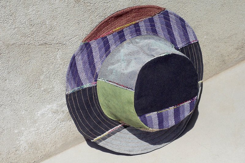 ผ้าฝ้าย/ผ้าลินิน หมวก หลากหลายสี - Ethnic mosaic of hand-woven cotton Linen hat / knitted hat / hat / visor - blue sky hand-woven cotton Linen(limit one)