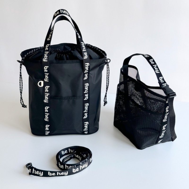 Korea BE HEY 2 in 1 multifunctional bag black L - กระเป๋าหูรูด - ไนลอน สีดำ