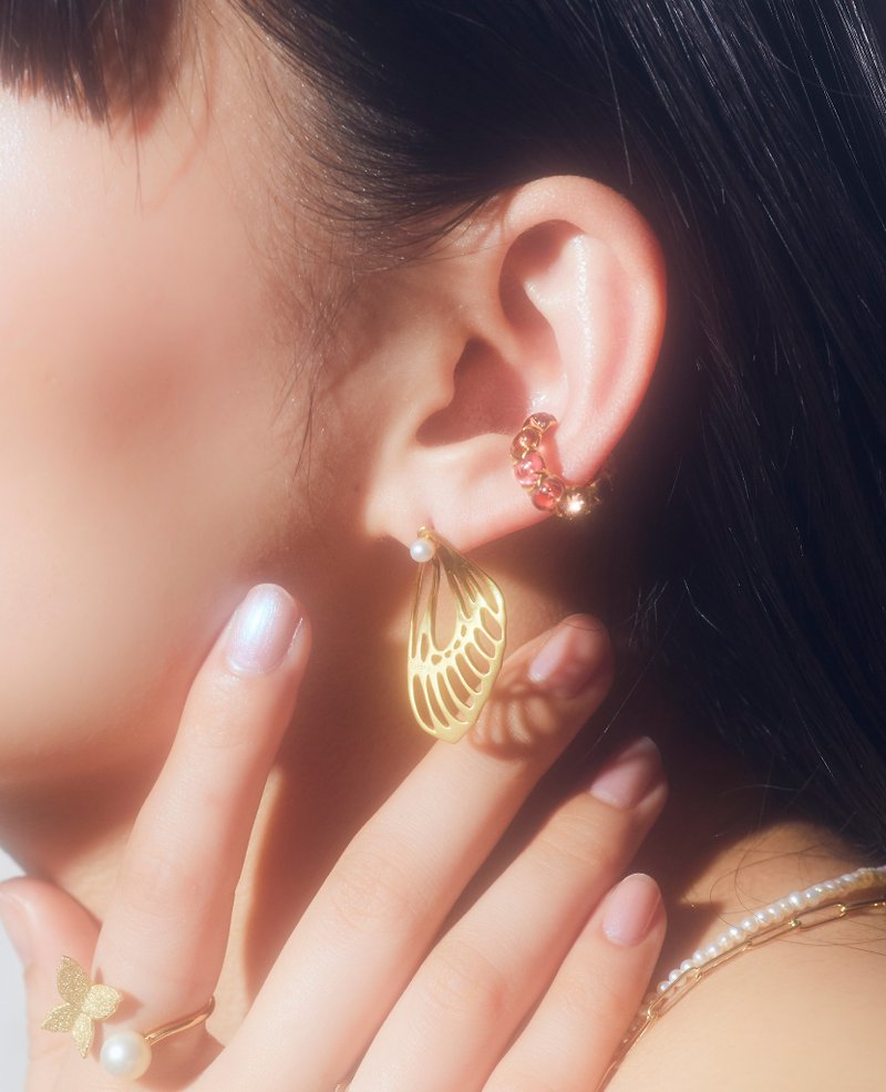 Tourmaline eternity earcuff - 耳環/耳夾 - 其他金屬 粉紅色