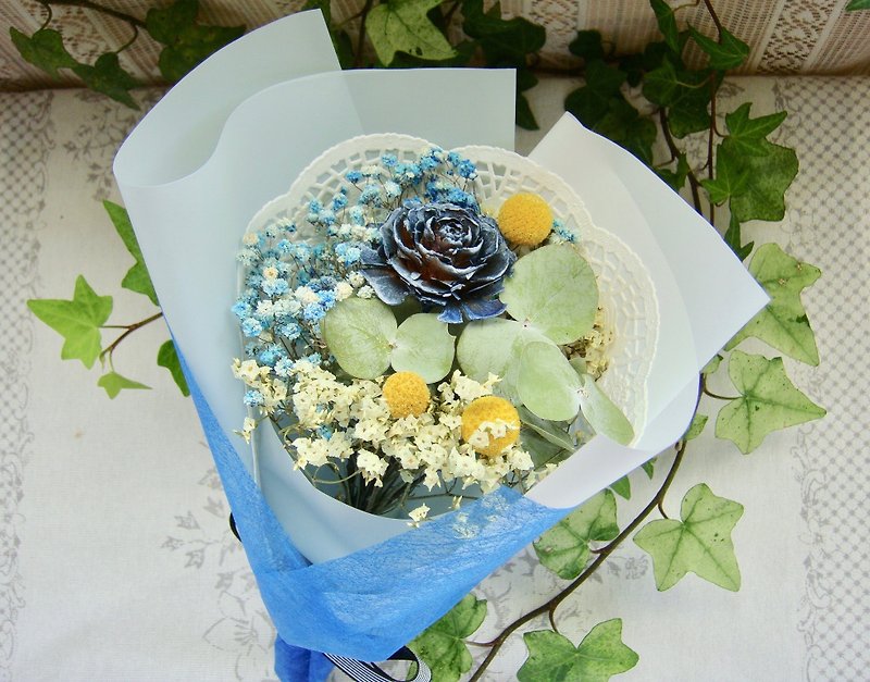 雅子ブルー卒業花束乾燥ブーケ限られた小さなスポット - 観葉植物 - 寄せ植え・花 