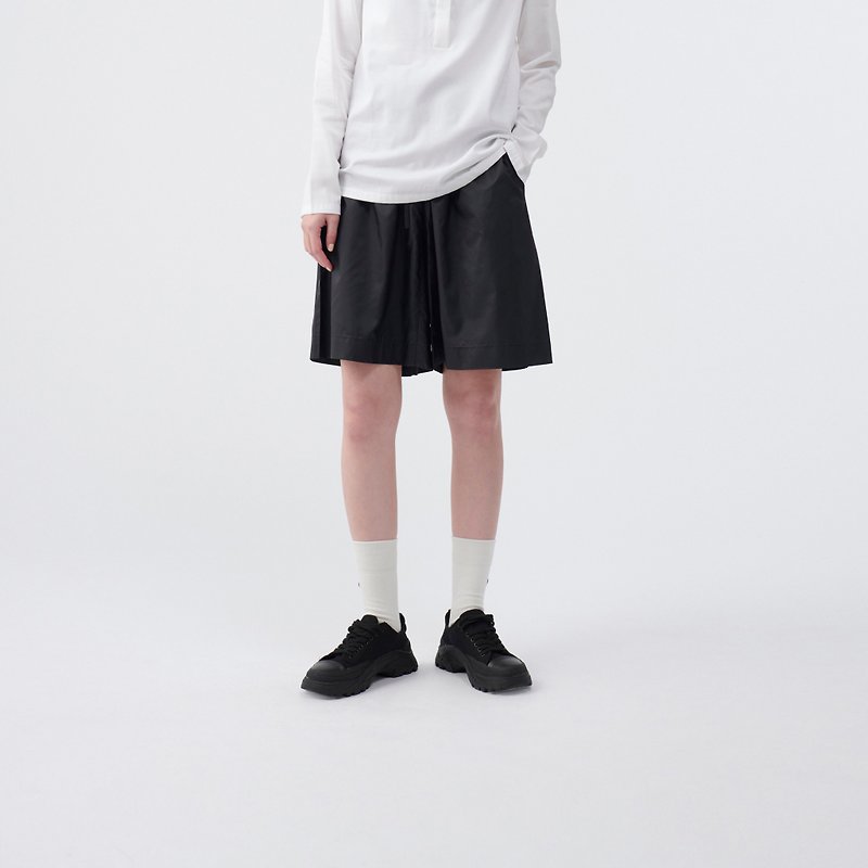 TRAN - 風衣寬鬆短褲 - 男長褲/休閒褲 - 聚酯纖維 黑色