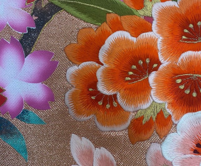 色打掛からつくるアートパネル vintage kimono 刺繍着物 和モダン 和風インテリア プレゼント 花柄 結婚祝 新築祝 縁起物  額装インテリア ６ - ショップ 雅-MIYABI- ウォールデコ・壁紙 - Pinkoi