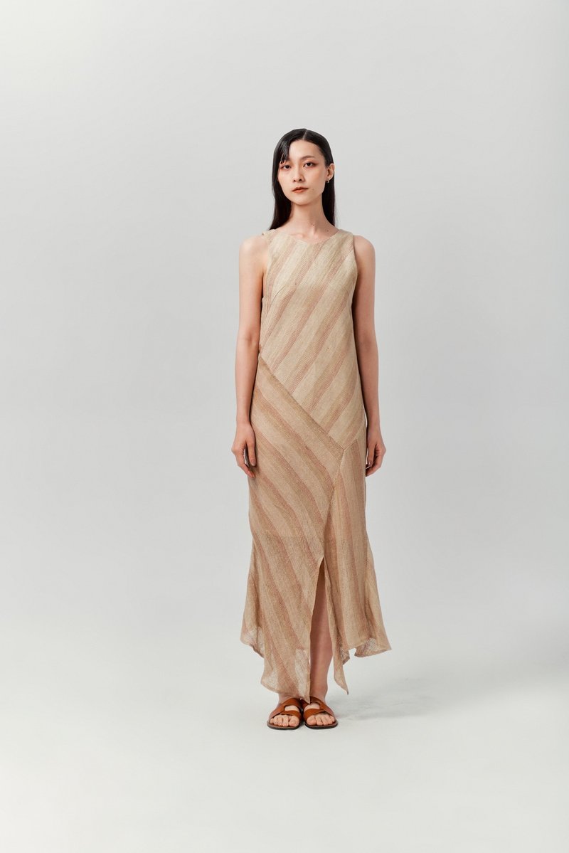 SPLICING MAXI DRESS / asymmetric spliced sleeveless dress - One Piece Dresses - Cotton & Hemp Brown