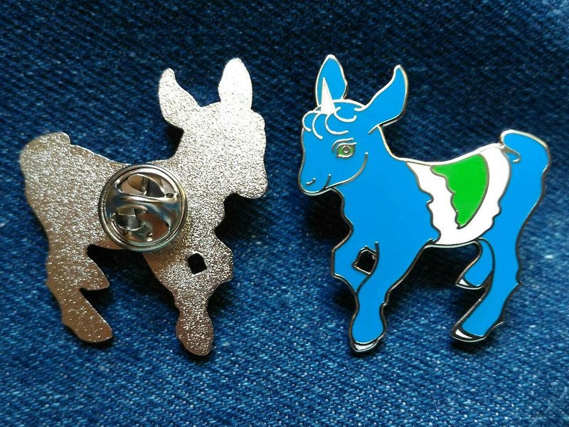 Unicorn Goat Baby Vegan Kid Goat Goat Hard Enamel Metal Badge Enamel Pin - เข็มกลัด/พิน - วัตถุเคลือบ สีน้ำเงิน