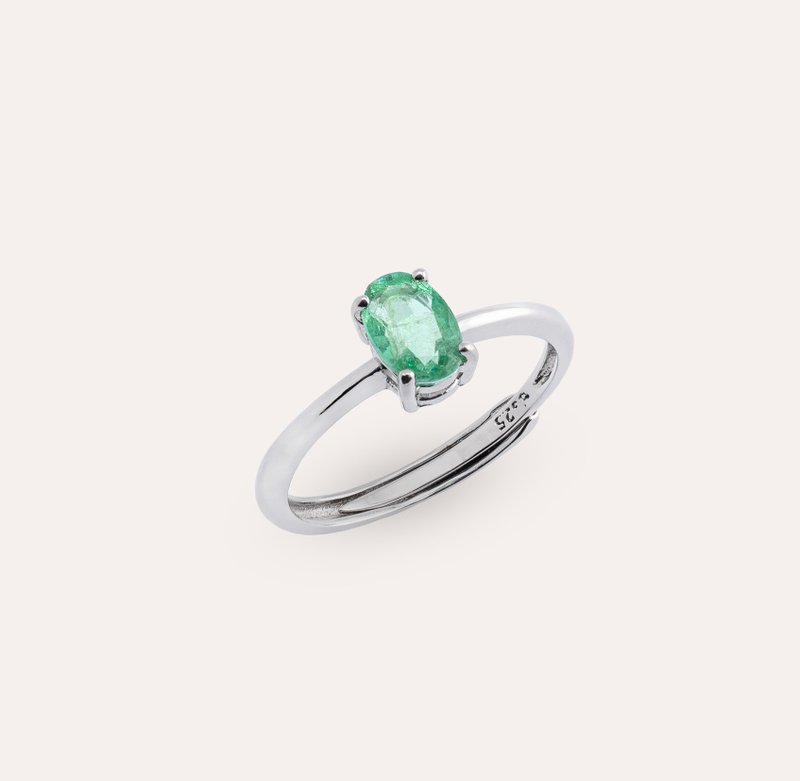 AND Emerald Green Oval 4*6mm Ring Classic Collection Oval Natural Gemstone - แหวนทั่วไป - เงิน สีเขียว