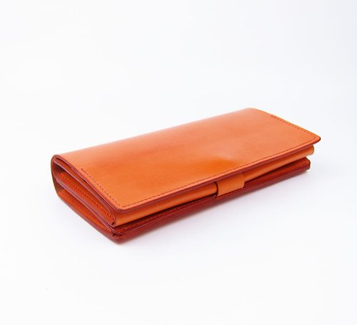Akira 明製革 皮夾 /手機收納 /手染橘色