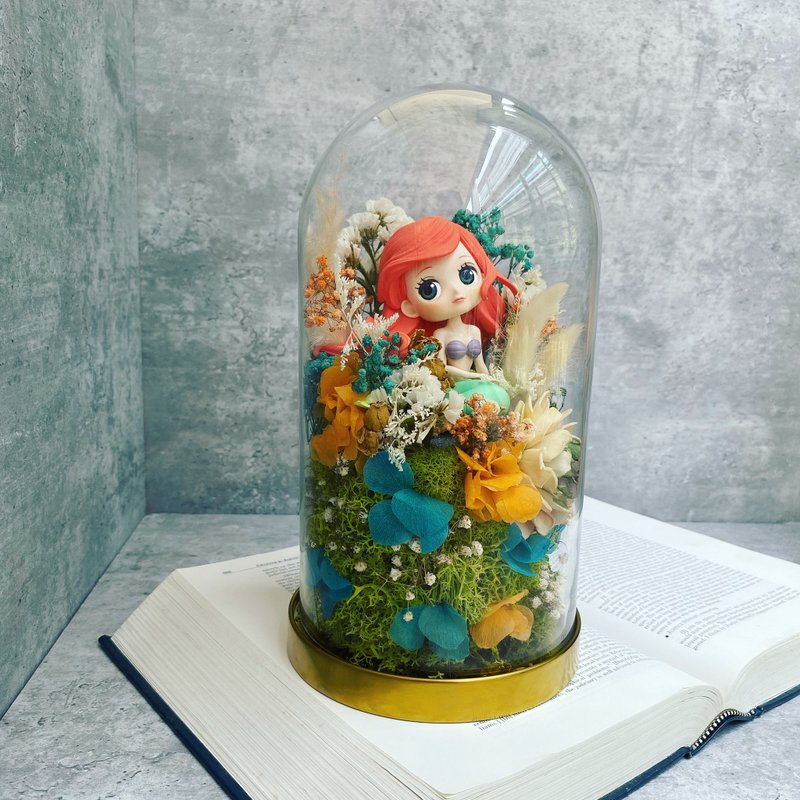 【客製化公仔小美人魚玻璃夜燈(大型)】永生花|乾燥花|玻璃罩 - 乾燥花/永生花 - 植物．花 多色
