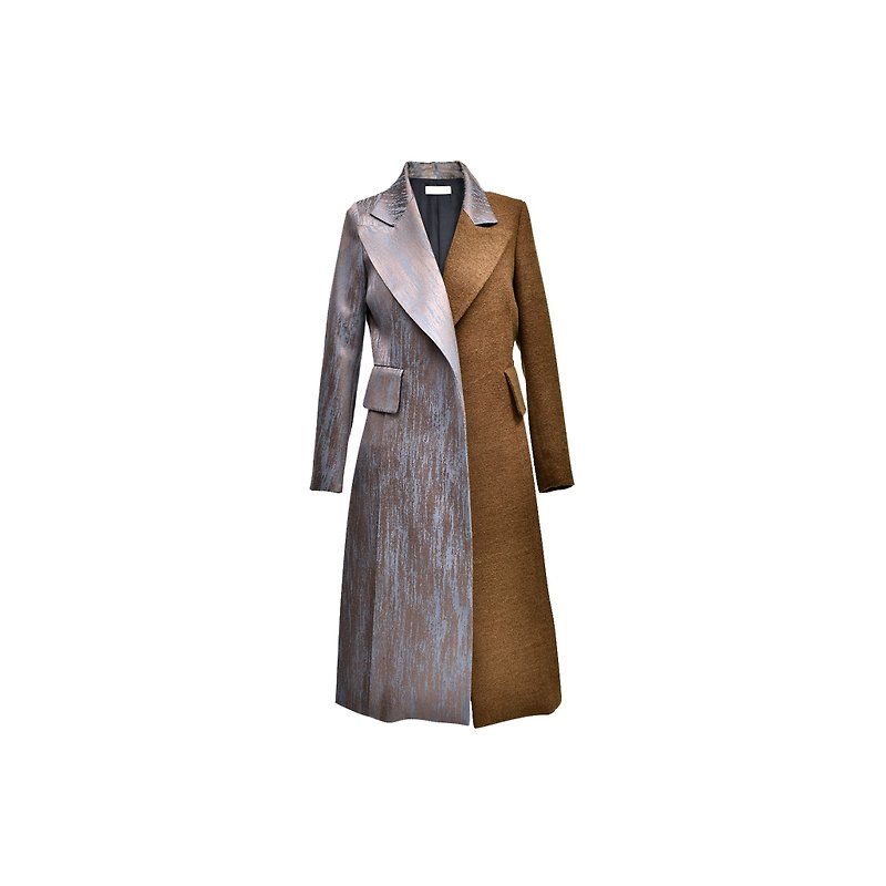Double-breasted heterochromatic patchwork coat - เสื้อสูท/เสื้อคลุมยาว - ไฟเบอร์อื่นๆ 