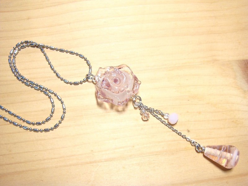 柚子林琉璃 - 來自玫瑰花的祝福 (粉紫) - 技術x設計款 - 項鍊 - 玻璃 粉紅色