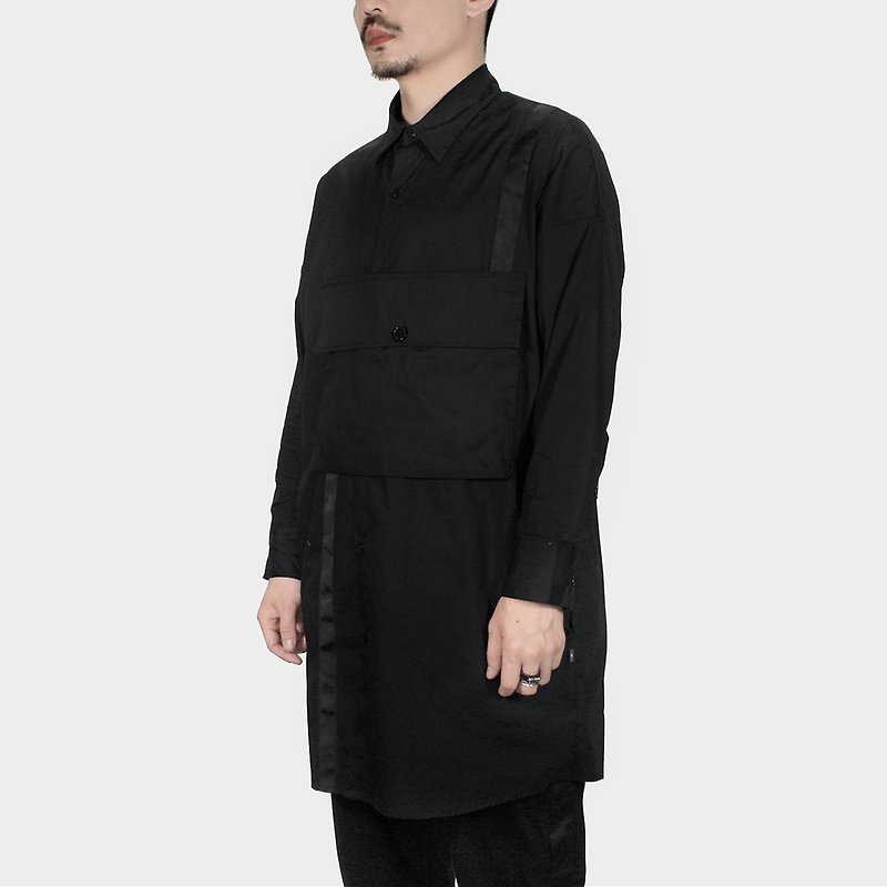[ionism] OVERSIZE tailored shirt black - เสื้อเชิ้ตผู้ชาย - ผ้าฝ้าย/ผ้าลินิน สีดำ