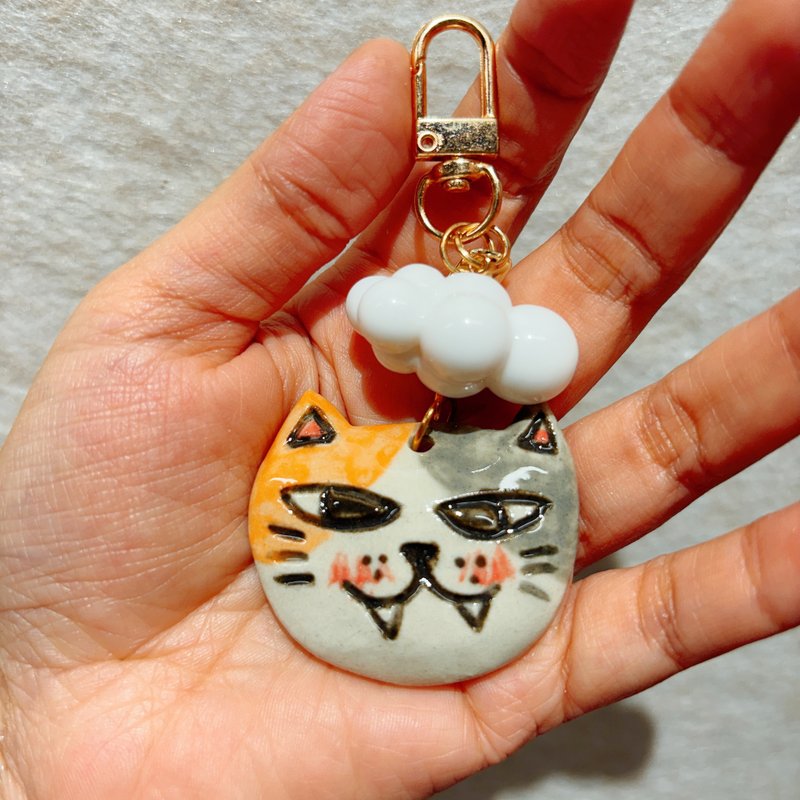 Cat pendant│Yoshino Eagle x keychain handmade cat ceramic gift - Keychains - Pottery 