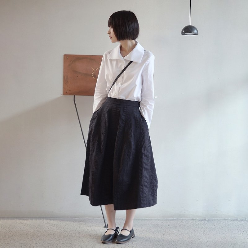 Black jacquard retro skirt | skirt | spring | cotton | Sora-251 - Skirts - Cotton & Hemp Black