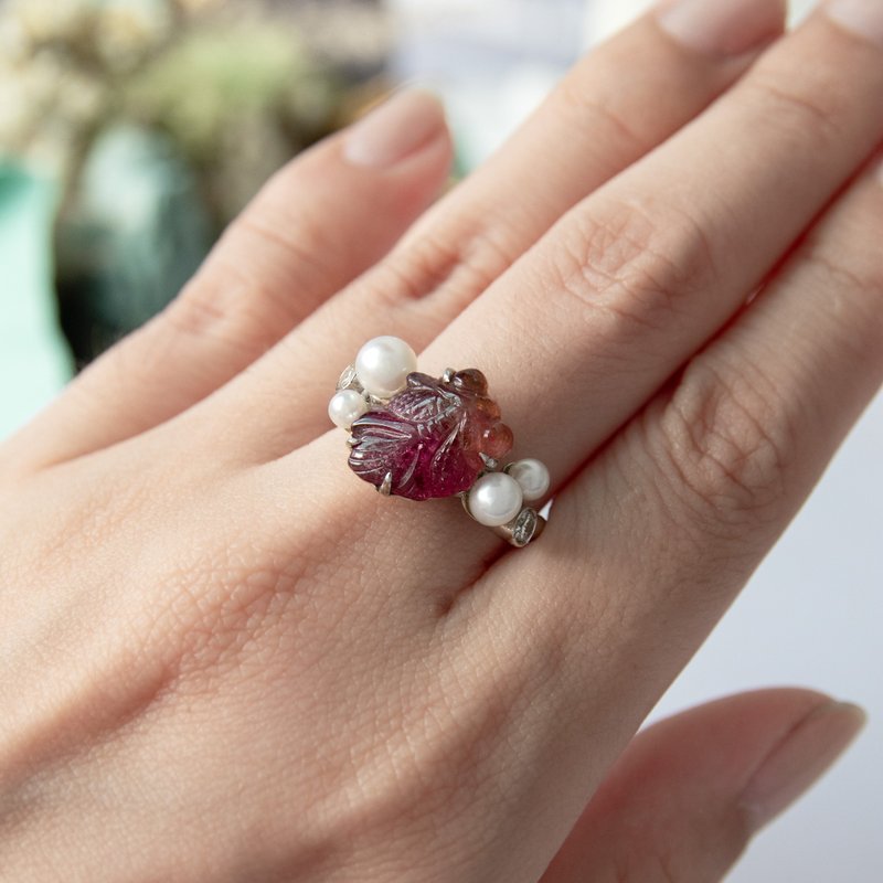 あなたの魚のスターリングシルバートルマリンパールリング - リング・指輪 - スターリングシルバー レッド