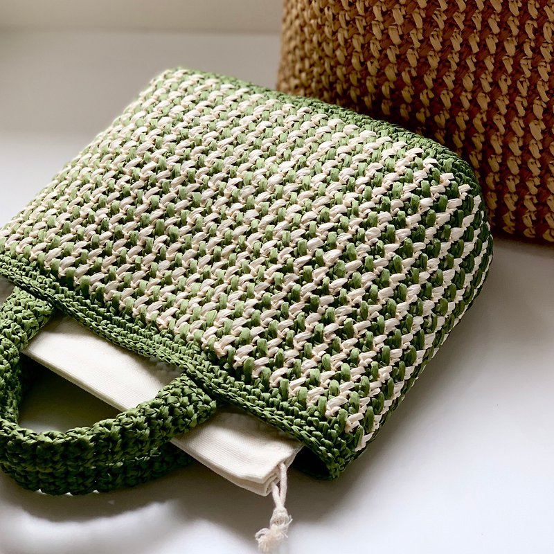 Knitting instructional video material pack two-color sandwich small tote crochet - เย็บปัก/ถักทอ/ใยขนแกะ - ผ้าฝ้าย/ผ้าลินิน หลากหลายสี