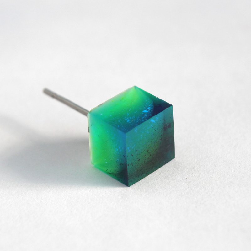 午後漂流 / 樹脂耳環 - 單隻 / 綠色 正方形 層次 - 耳環/耳夾/耳骨夾 - 樹脂 綠色