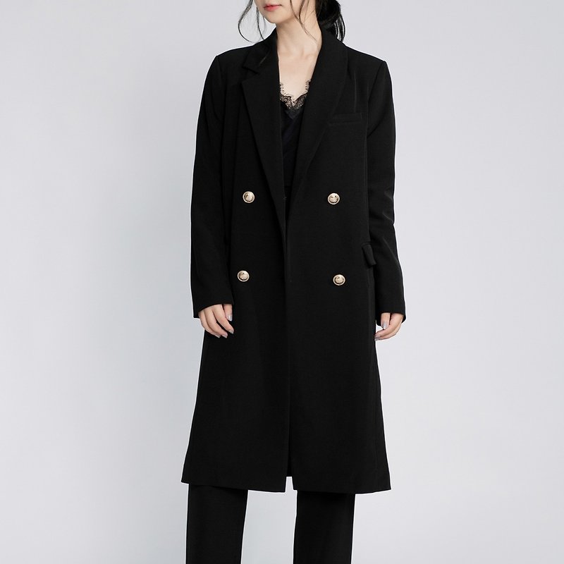 Black windbreaker jacket [CONTRAST card 偌诗] - Women's Blazers & Trench Coats - Polyester Black
