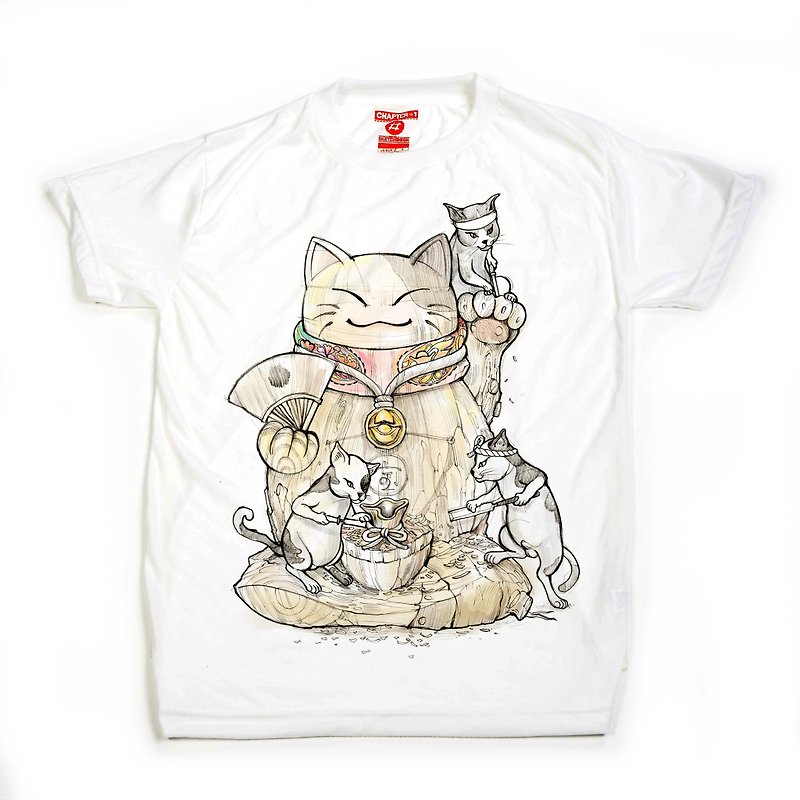 半袖Tシャツ、猫の日、男性と女性、柔らかい綿混 - Tシャツ メンズ - コットン・麻 ホワイト