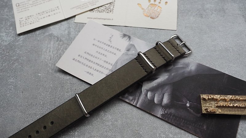Customized Handmade Greyish-Green Leather NATO Watch Strap.Watch Band.Gift - สายนาฬิกา - หนังแท้ สีเทา