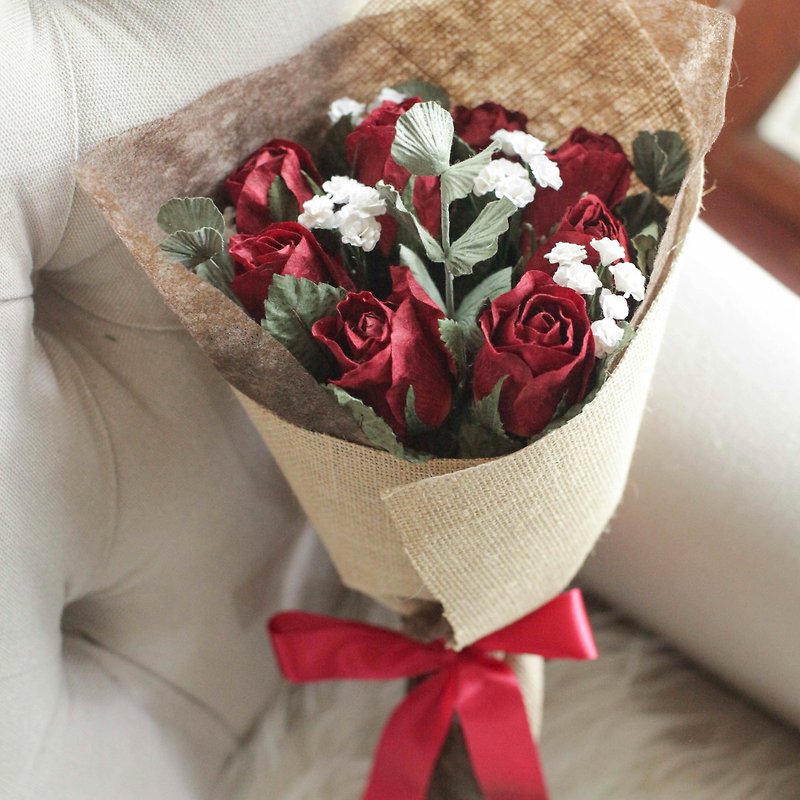 Rose Bud Classic Crimsom Red Valentine Bouquet - Wood, Bamboo & Paper - Paper Red