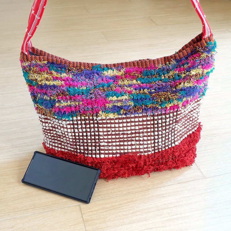 Hand Woven Bag 【Limited】 / Rayon-Cotton Fur / Crossbody bag / Colorful / L - II - Messenger Bags & Sling Bags - Cotton & Hemp Multicolor