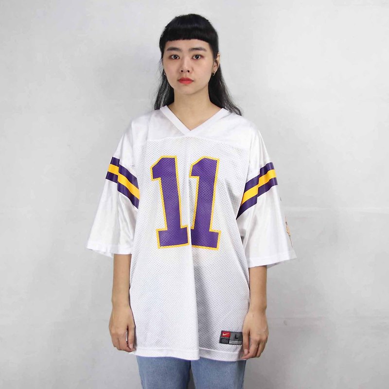 Tsubasa.Y ancient house 008 Nike white yellow and purple color summer ice jersey, jersey vintage - เสื้อยืดผู้หญิง - เส้นใยสังเคราะห์ 