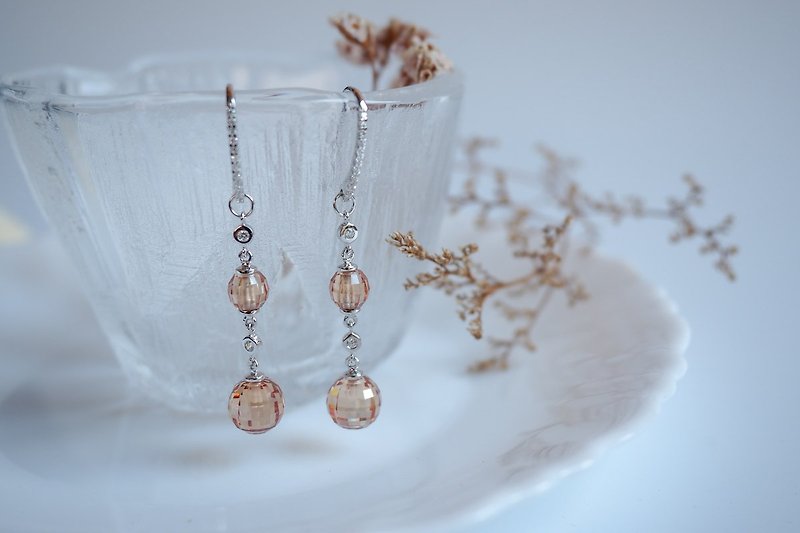 เงินแท้ ต่างหู สีส้ม - Statement dangle earrings with faceted crystal balls