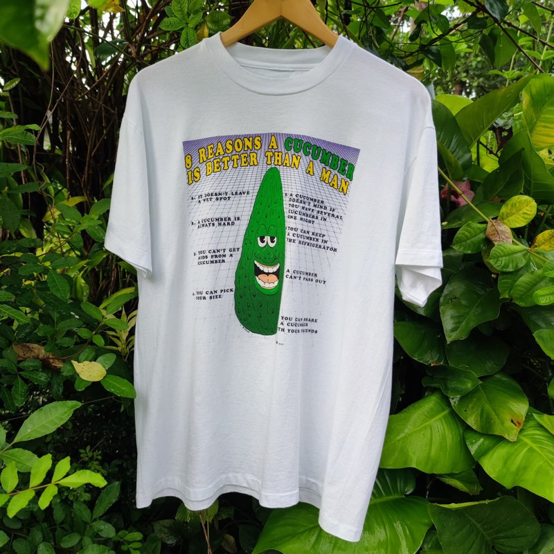 Vintage 90s  8 reasons cucumber is better than a man T Shirt - 男 T 恤 - 棉．麻 白色