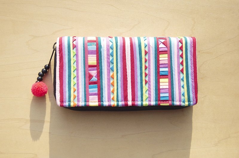 Christmas market exchange gifts limited a cotton wallet / hand patchwork long clip / wallet / purse / large wallet - pink sky rainbow patchwork art - Wallets - Cotton & Hemp Multicolor