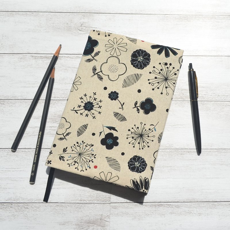 Flowers book cover with bookmark handmade - Book Covers - Cotton & Hemp White