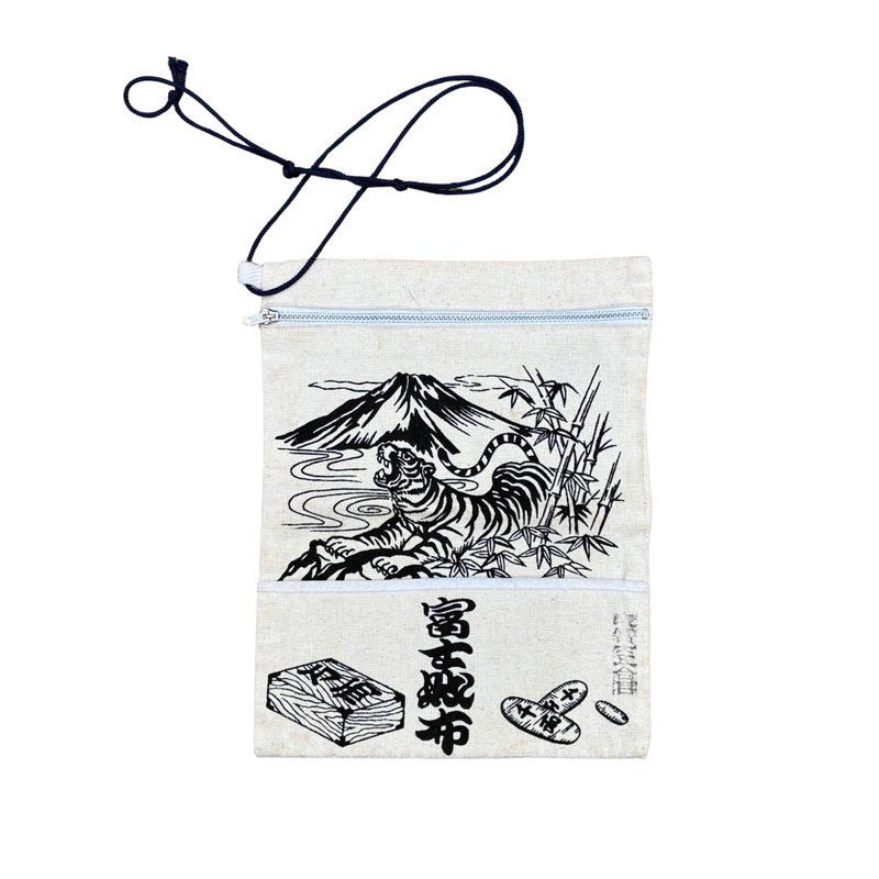 Vintage Japanese Fuji Konbu Canvas Crossbody Bag Tiger Mount Fuji Art Retro - 側背包/斜背包 - 其他材質 白色