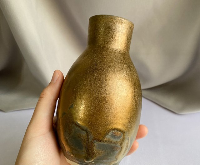 x金属釉薬x12cm手作り陶器花瓶花花瓶本物の花瓶不滅の花瓶
