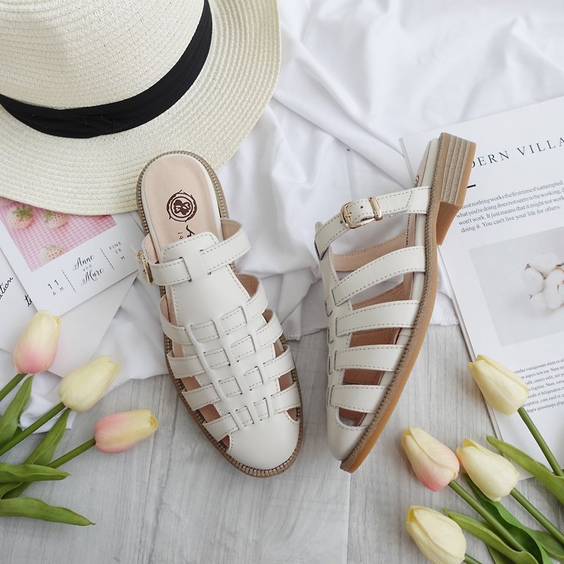 [Elegance and elegance] MIT ladylike shoes. Genuine Leather. Vacation white 7705 - รองเท้ารัดส้น - หนังแท้ ขาว
