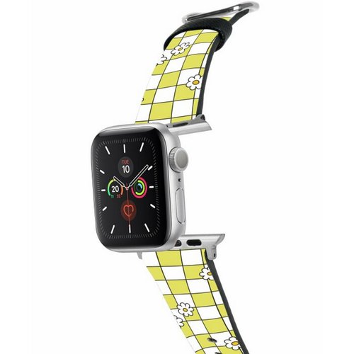 The Hood Pinkoi 旗艦店 Lime Checkers 十字壓紋牛皮Apple Watch真皮皮革錶帶5952