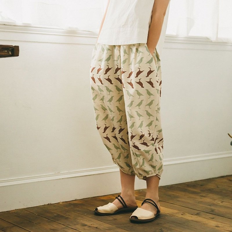 Arabian Trouser / Crested Myna No.5 / Linen Green and Brown - Women's Pants - Cotton & Hemp Green