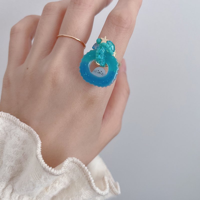 Resin General Rings Blue - La Mer Seal Adjustable Ring