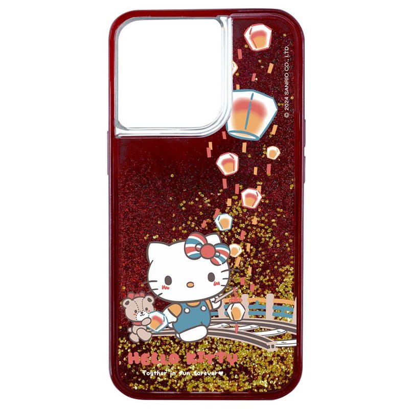 紅絲絨流沙 HelloKitty 放天燈 iPhone 15 14 13 Pro Max - 手機殼/手機套 - 環保材質 黑色