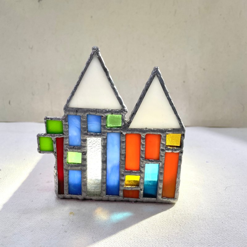 Glass inlaid small house note holder - ที่ตั้งบัตร - แก้ว สึชมพู