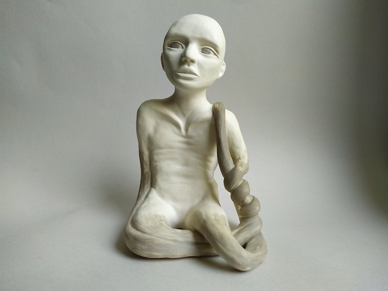 手作りのセラミック彫刻 - 花瓶・植木鉢 - 陶器 ホワイト