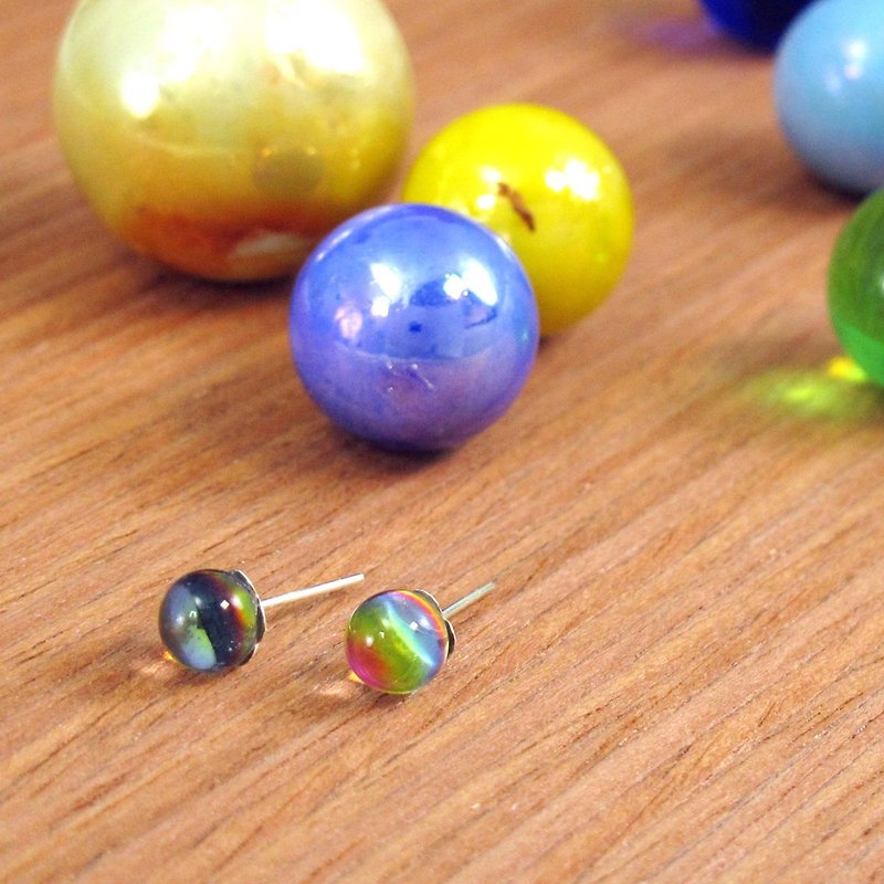 เงินแท้ ต่างหู สีเทา - Colorful planet spherical color film 925 sterling silver earrings (large)
