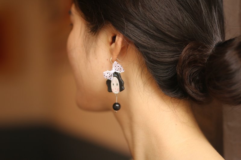 ดินเผา ต่างหู - Hand-painted ceramic girls pure Silver ear clip earrings