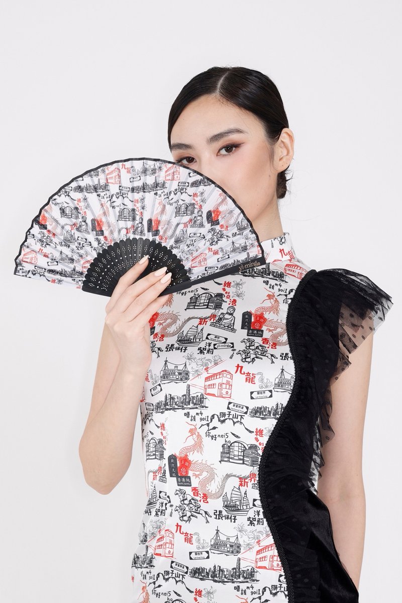 POLA 香港印花中式摺扇 - 扇子 - 竹 黑色