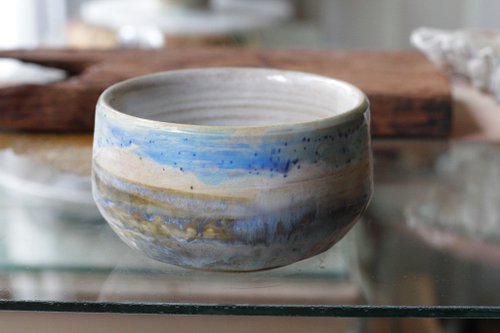 波力兔手作舍 手拉壞油畫風花蓮風景系列之花蓮田野間陶碗/茶碗/抹茶碗