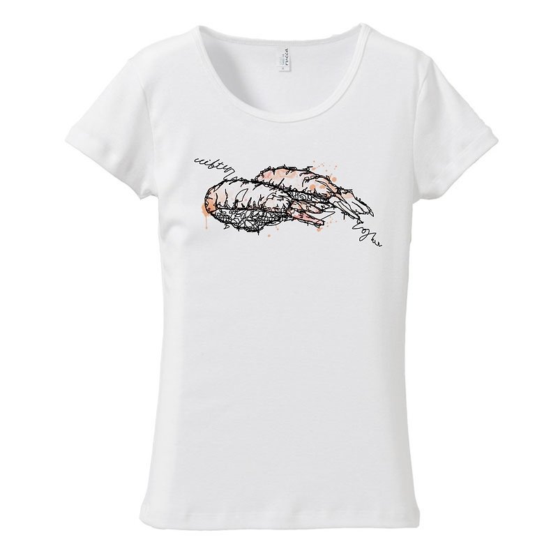 Women's T-shirt Sushi ebi - เสื้อยืดผู้หญิง - ผ้าฝ้าย/ผ้าลินิน ขาว