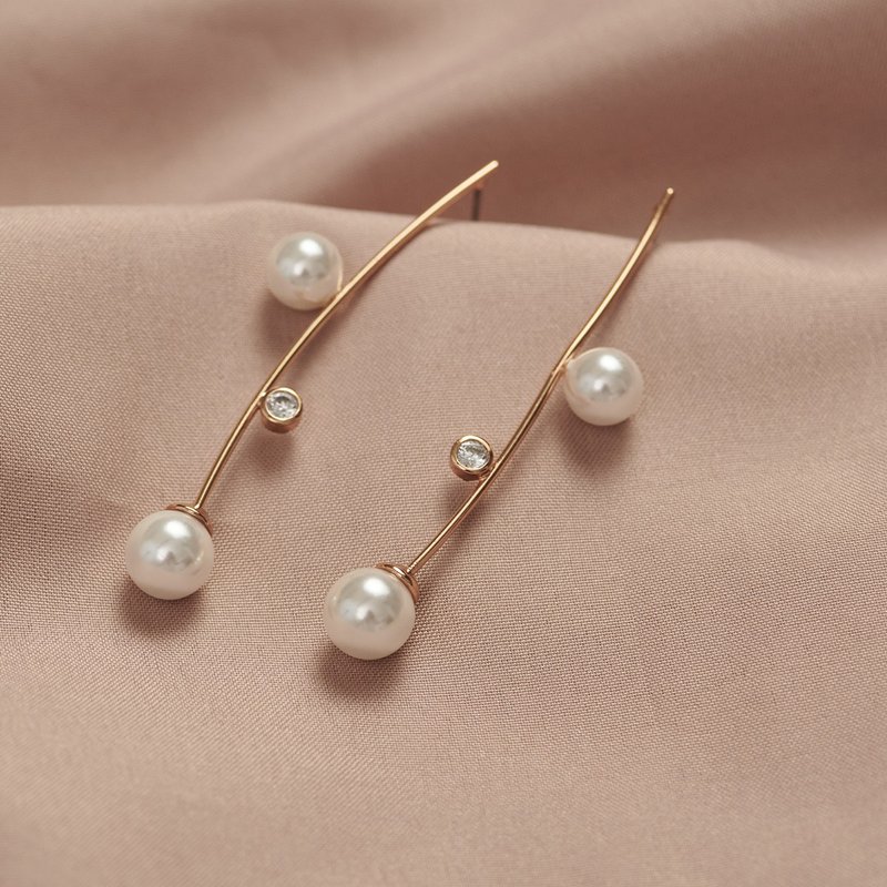 Line Pearl Earrings|Earrings - Earrings & Clip-ons - Shell 